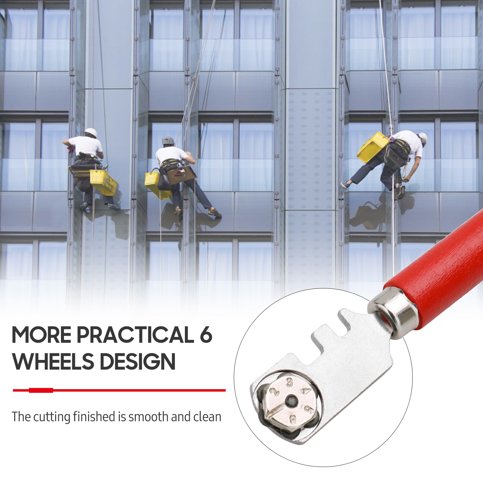 6-Wheel Glass Cutter Multifunctional Glass Tile Mirror Cutter For Wooden Handle Pencil Style Glass Cutting Roller Glasses Tiles