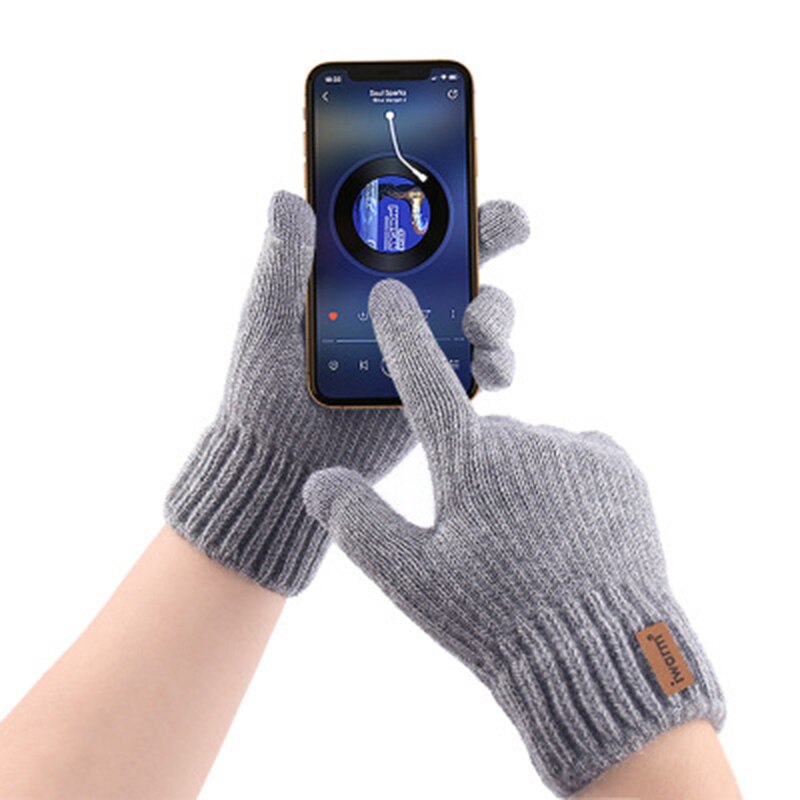 Herre & #39 ;s plus fløjl fortykket strik ulden cykel luffer vinter cashmere elastisk touch screen kørehandsker  h49