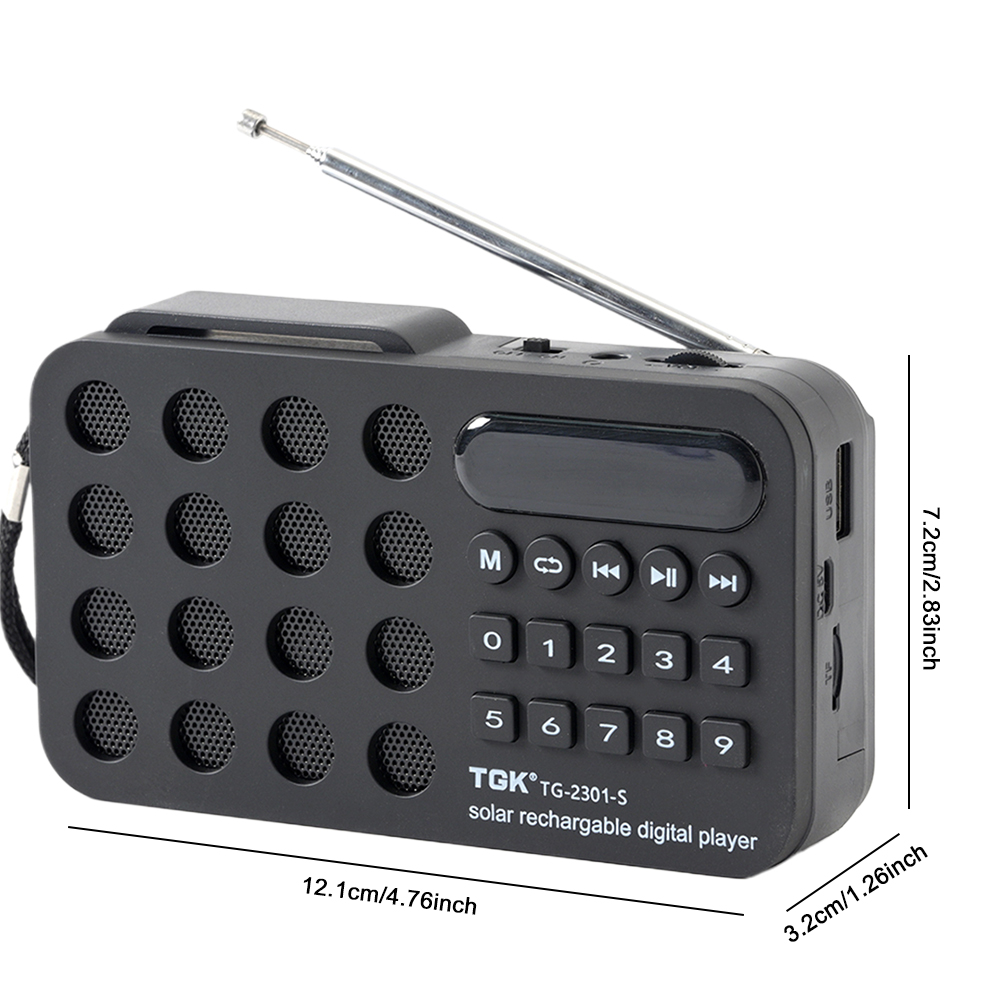 Mini radio FM Akumulatorowe radio cyfrowe USB Bluetooth Przenośne radio solarne Głośnik Odtwarzacz muzyczny Odbiornik radiowy Wbudowany głośnik: Black