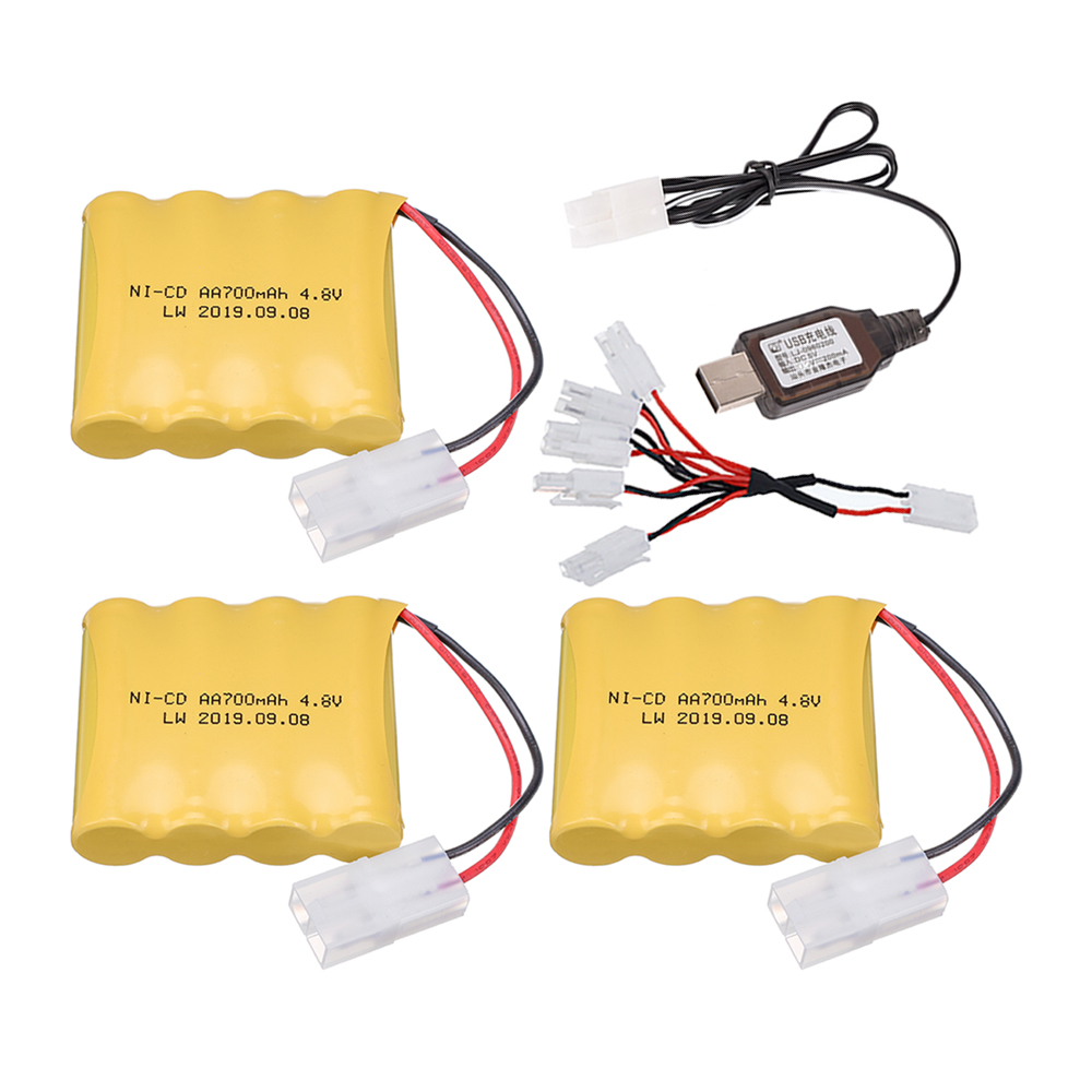 Batería recargable para juguetes eléctricos de control remoto, cargador de 4,8 V, 4,8 mAh, AA, para coche, camión, tanque, barco, enchufe TAMIYA, NI-CD, 700 V: Negro
