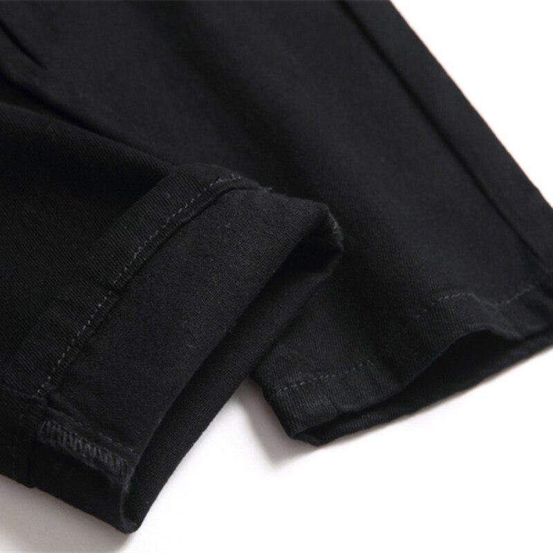 Mannen Rose Bloem Borduren Jeans Gaten Ripped Stretch Denim Broek Slanke Zwarte Broek