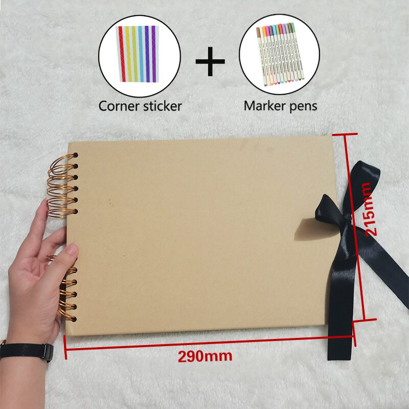 Álbumes de fotos 80 páginas negras, libros de memoria A4, papel para manualidades DIY, imagen para álbum de recortes, 12 marcadores, bolígrafos para boda, cumpleaños, para niños: Yellow and Pens