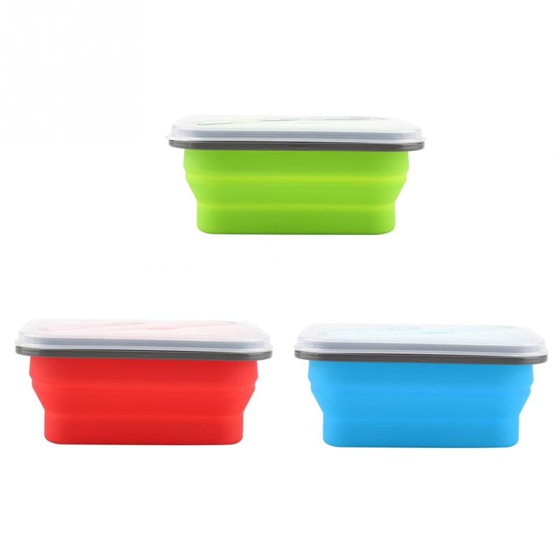 600ml Silicone Collapsible Lunch Box Portable Food Storage Container Folding Bowls Picnic Camping Rectangle Bento Box