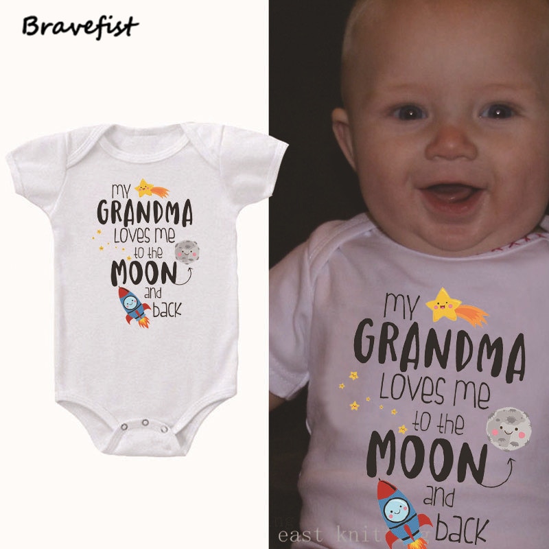 Unisex Kids Bodysuits 0-24Months Infant Outfits Grandma Loves Me To The Moon And Back Letters Print Summer Children Jumpsuits