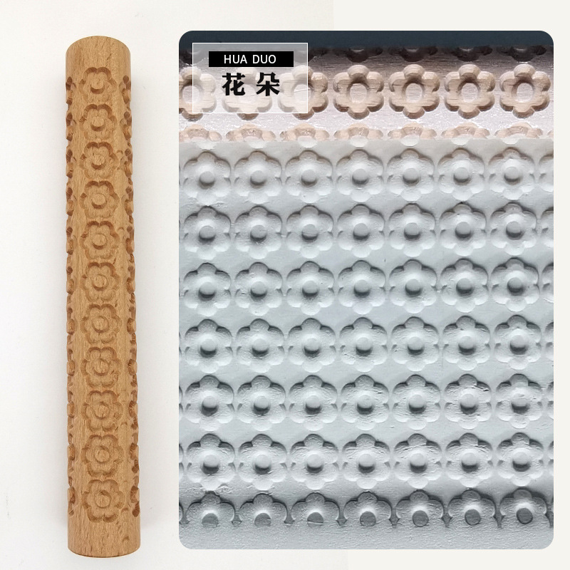 1 Stuks Aardewerk Klei Handgemaakte Houten Textuur Klei Rolling Bloem Stick Rolling Klei Steen Stok Boom Patroon Klei Tool: Flowers