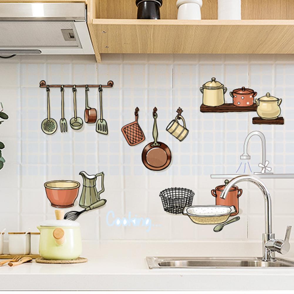 Kitchen Wall Stickers Waterproof Self-adhesive High Temperature Resistant Vinyl Wall Decals for Kitchen Tile Bar Home Decoration