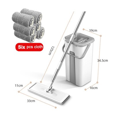 Fregona mágica para suelo, plano giratorio con cubo escurrible mopa, para lavar el suelo, limpieza del hogar, fácil,: Bucket-mop-6cloth