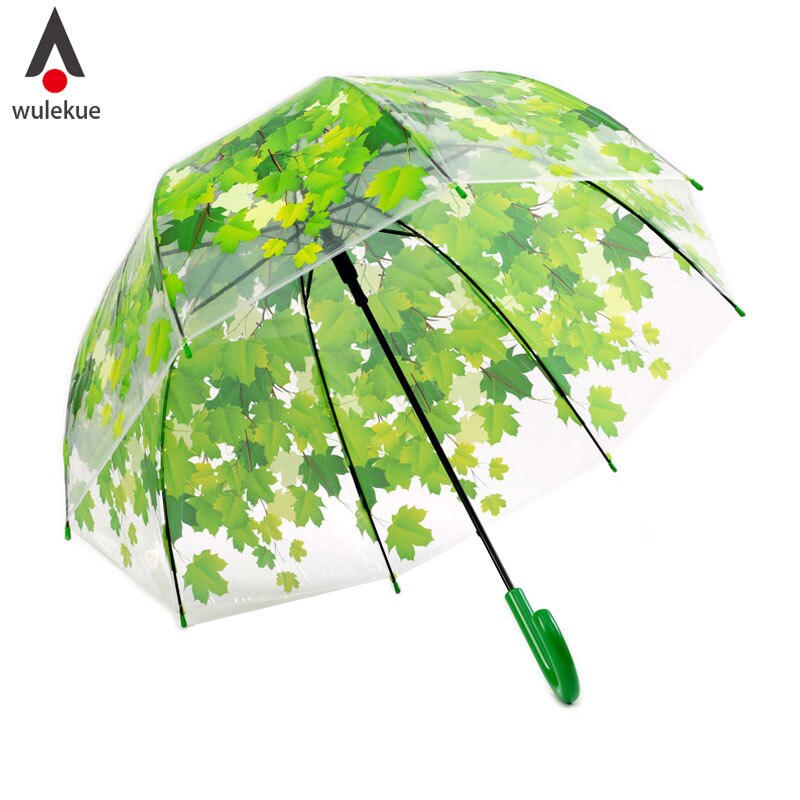 Yesello transparent tykkere pvc champignon grønne blade regn klar blad boble paraply: Grøn