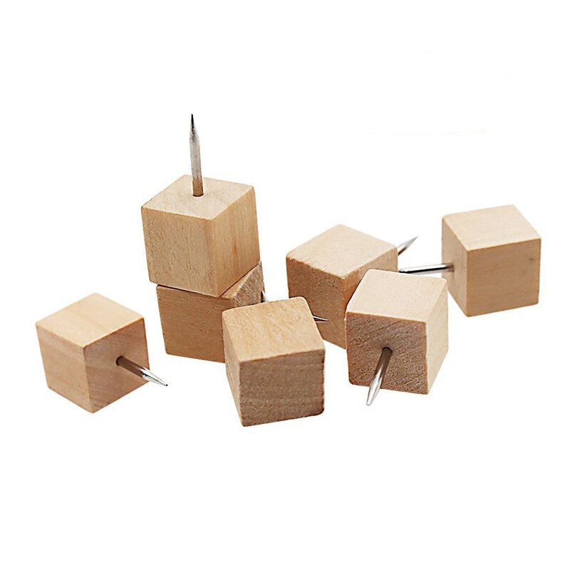 60pcs Square Wood Decorative Push Pins, Wood Head and Steel Needle Point Thumb Tacks for Photos, Maps and Cork Boards: Default Title
