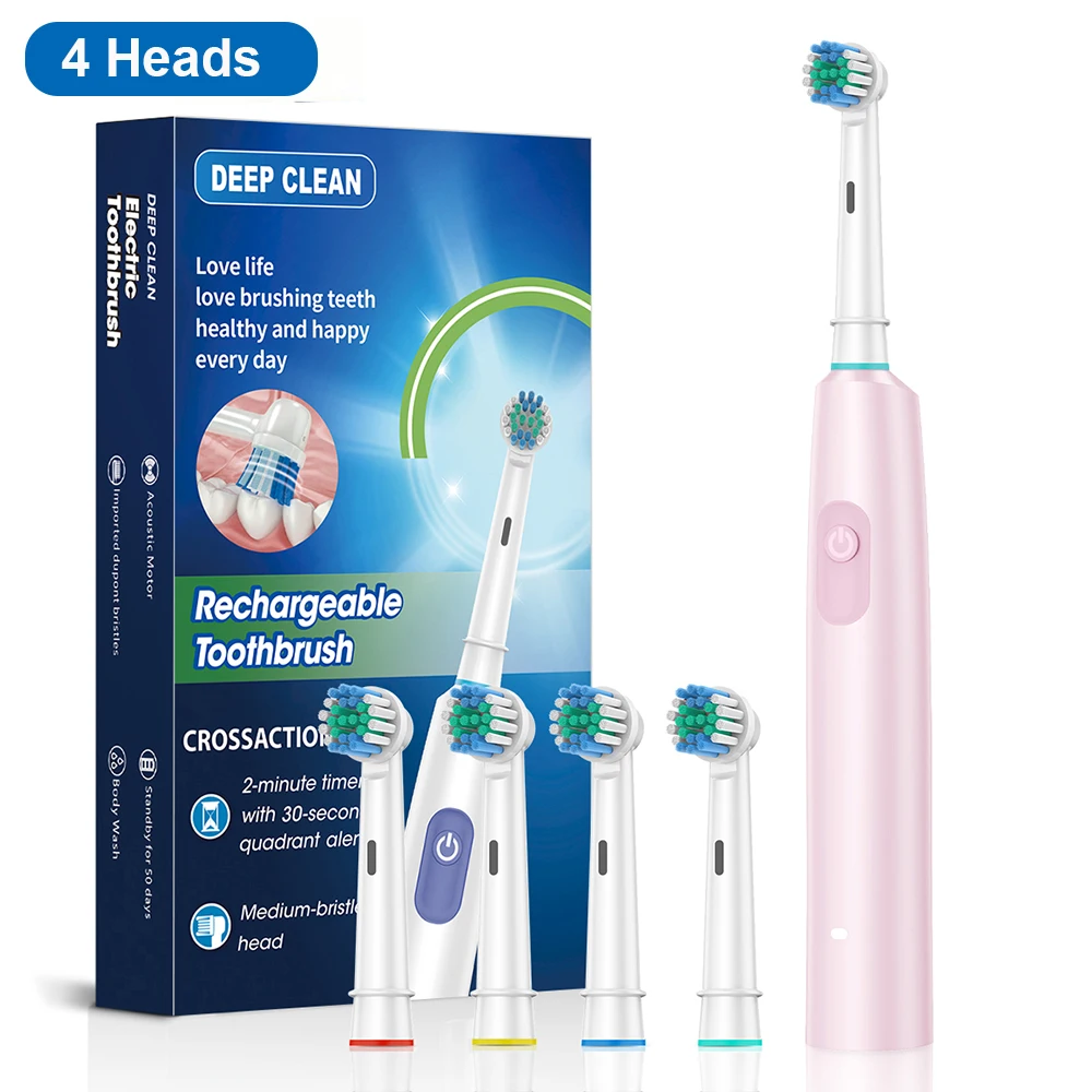 Electric Toothbrush Rotary Rechargeable Electric Toothbrush for Adults Rotating Electric Toothbrushes with 8 Soft Brush: Orange