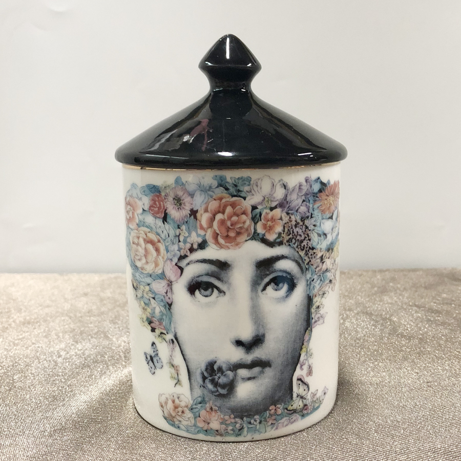 Vintage Style Black Lid Candle Holder Handmade Candles Jar Retro Lina Face Storage Makeup Ceramic Craft Home Decoration Jewerlly