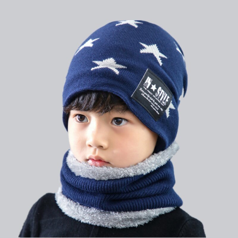 Forældre barn udendørs 2 stk super varm vinter balaclava uld huer strik hue og tørklæde til 3-12 år pige drenge hatte: Flåde
