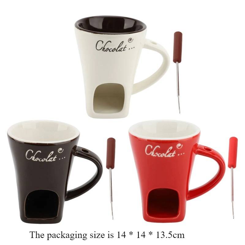 Tazza per fonduta Tazza per sciogliere il cioccolato in ceramica Scalda burro per sciogliere il cioccolato Pentola per sciogliere il cioccolato con forchetta per la cucina