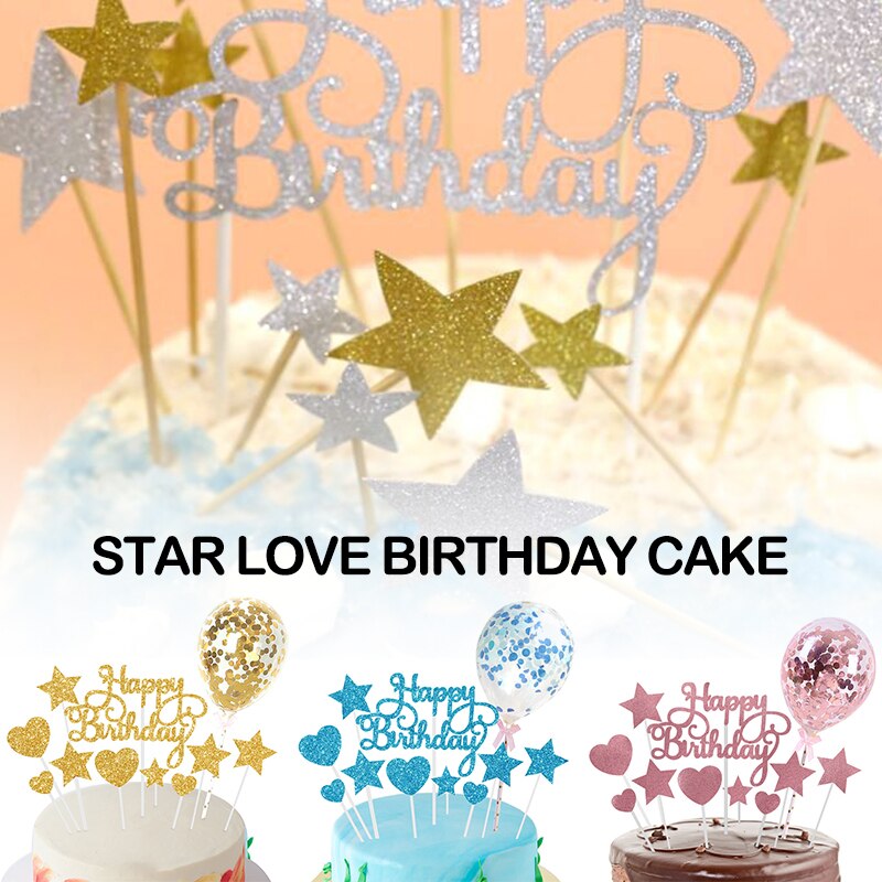 Adornos para pastel de oro rosa, confeti artesanal, decoración de tartas, estrellas, decoración para magdalenas, cumpleaños de adulto, decoración de feliz cumpleaños chico chica, 22 Uds.