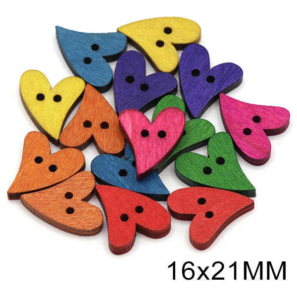 50Pcs Red Heart Decorative Button 2-Holes Wooden Buttons for Clothing Love Craft Supplies DIY Bags Sewing and Needlework 15x13mm: 04