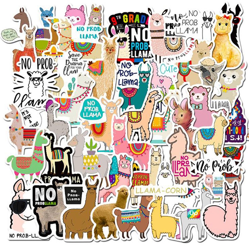 50 Pcs Lama Alpaca Leuke Sticker Kawaii Cartoon Kameel Schapen Dier Stickers Voor Kids Beloning Stickers Scrapbooking Fiets Auto Decal