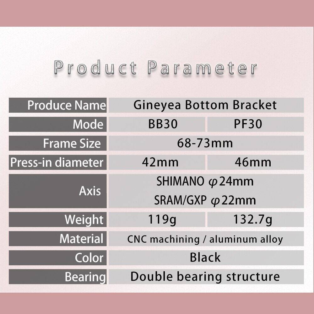 Gineyea BB30 PF30 Trapas Afgedicht Lager Press-Fit Mtb Racefiets Holowtech Xt Sram Gxp 24 22Mm mountain Fiets Bb Set