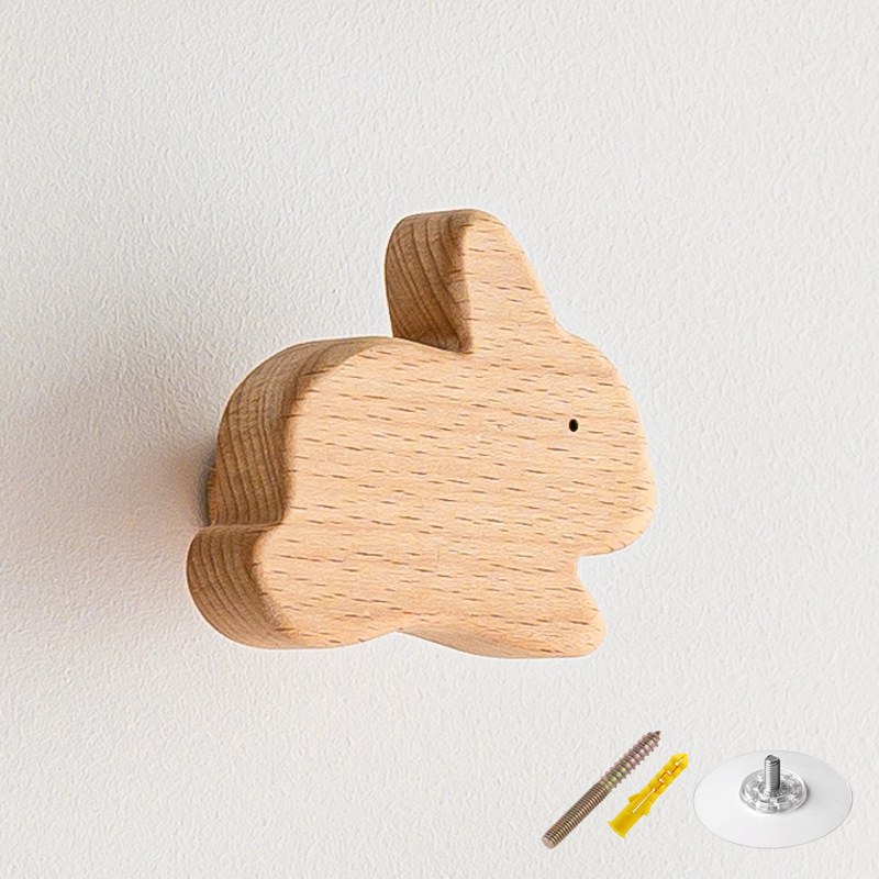 Ganchos de madera maciza para decoración de habitación, gancho de animales para colgar en la pared, gancho para llaves y abrigos, colgador de decoración del hogar, accesorios de baño y cocina, 1 Uds.: Amarillo claro