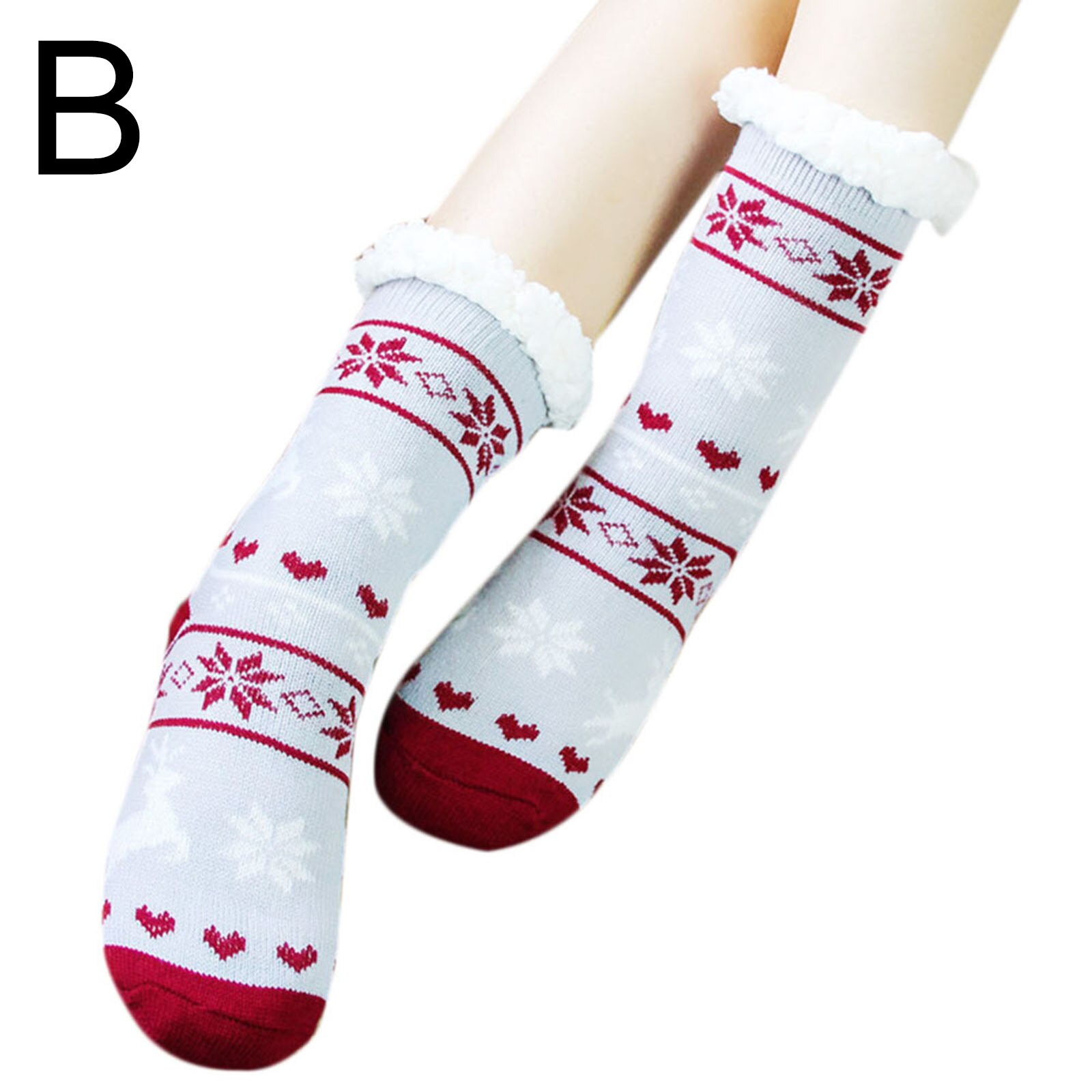 Warm Fleece Lined Winter Soft Slipper Socks Christmas With Non Slip for Men Women: light grey