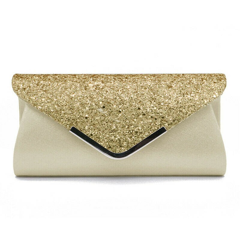 Kvinder glitter shimmer kobling konvolut damer aften bryllupsfest prom clutch taske håndtaske: Guld