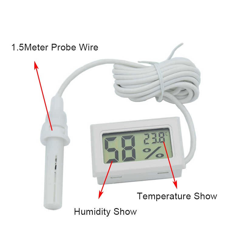 Mini praktisk digital lcd hygrotermograf med sensor hygrometer termometer biavl bistade langstroth dadant bikube: Hvid