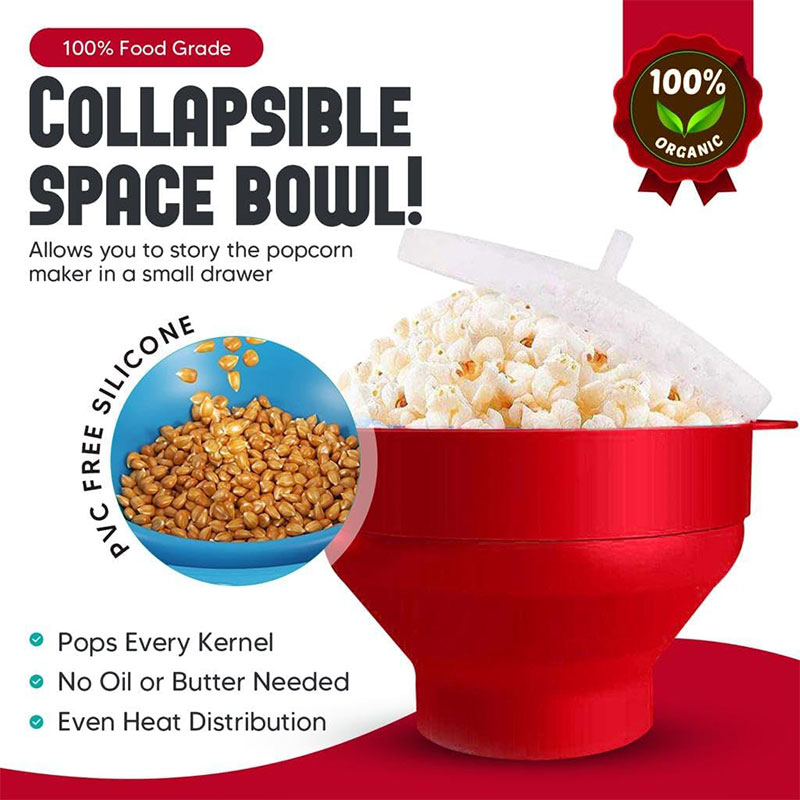Silikon Mikrowelle Popcorn Popper bpa frei zusammen klappbare Popcorn Schüssel mikrowellen geeignete Popcorn Maker mit Deckel spülmaschinen fest