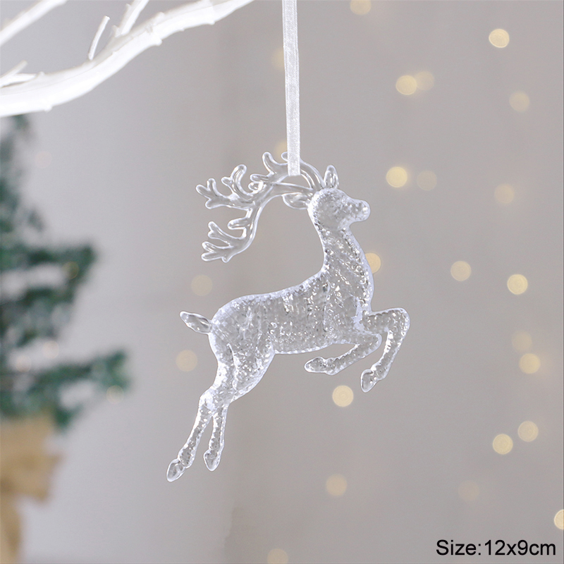 Acrylic Christmas Ornaments Clear Flying Unicorn Bird Elk Snowflake Xmas Tree Hanging Pendants Year Home DIY Decoration: Olive