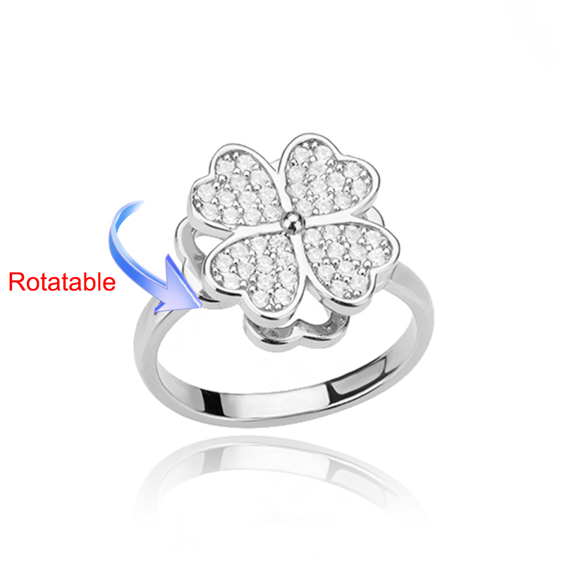 Four Clover Rotating Anxiety Rings for Women Gold Color Adjustable Stainless Steel Wedding Ring Aesthetic Jewelry anillos: Blue