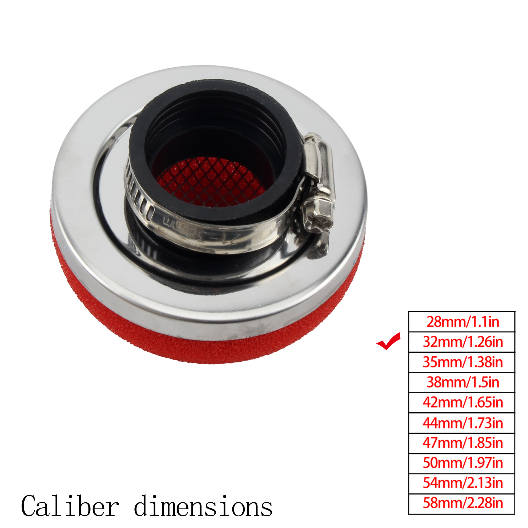 Moto Filtro aria Pulitore Filtro aria 2 tempi Motore sporco fossa bicicletta scooter 28/32/35/38/42/45/50/54/58 MILLIMETRI Parti di Moto: Argento