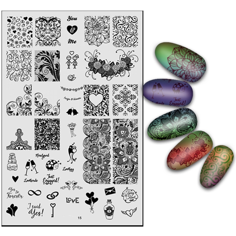 Plaques d&#39;estampage pour ongles, 14.5x9.5cm, 1 x tampon mixte en acier inoxydable, modèle pour Nail Art, outils de manucure