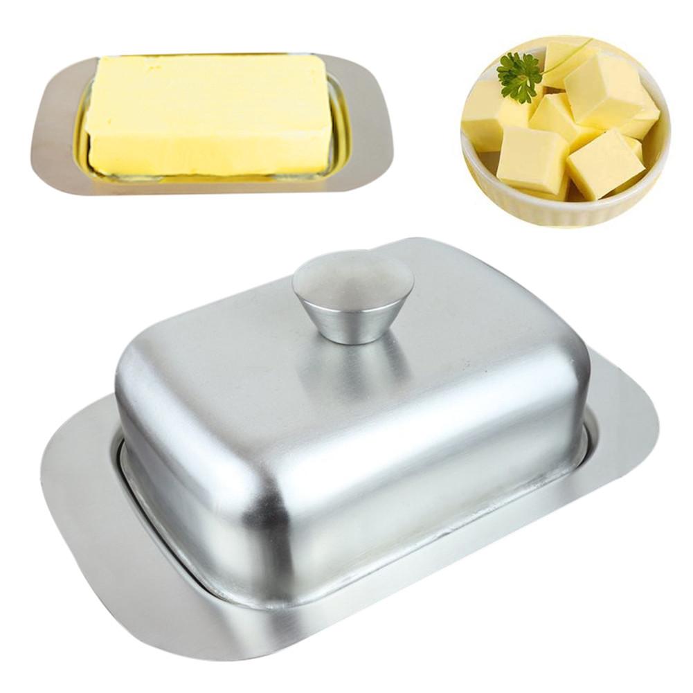 Stainless Steel Butter Dish Fresh-keeping Safe Insulation Plate Box Container Sealing Storage Dish Cheese Keeperfor Restaurant