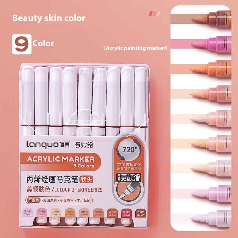 Ensemble de marqueurs en acrylique Languo pour documents empilables, stylos à encre à contrôle intelligent, fournitures d'art, ensemble de pinceaux pour étudiants: Gris clair
