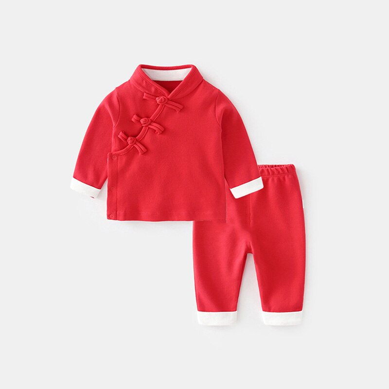 2Pcs/set Baby Boy Girl Autumn And Winter Print Long Sleeve Chinese Year Jumpsuit Cotton Soft Stylish Bodysuit Clothing