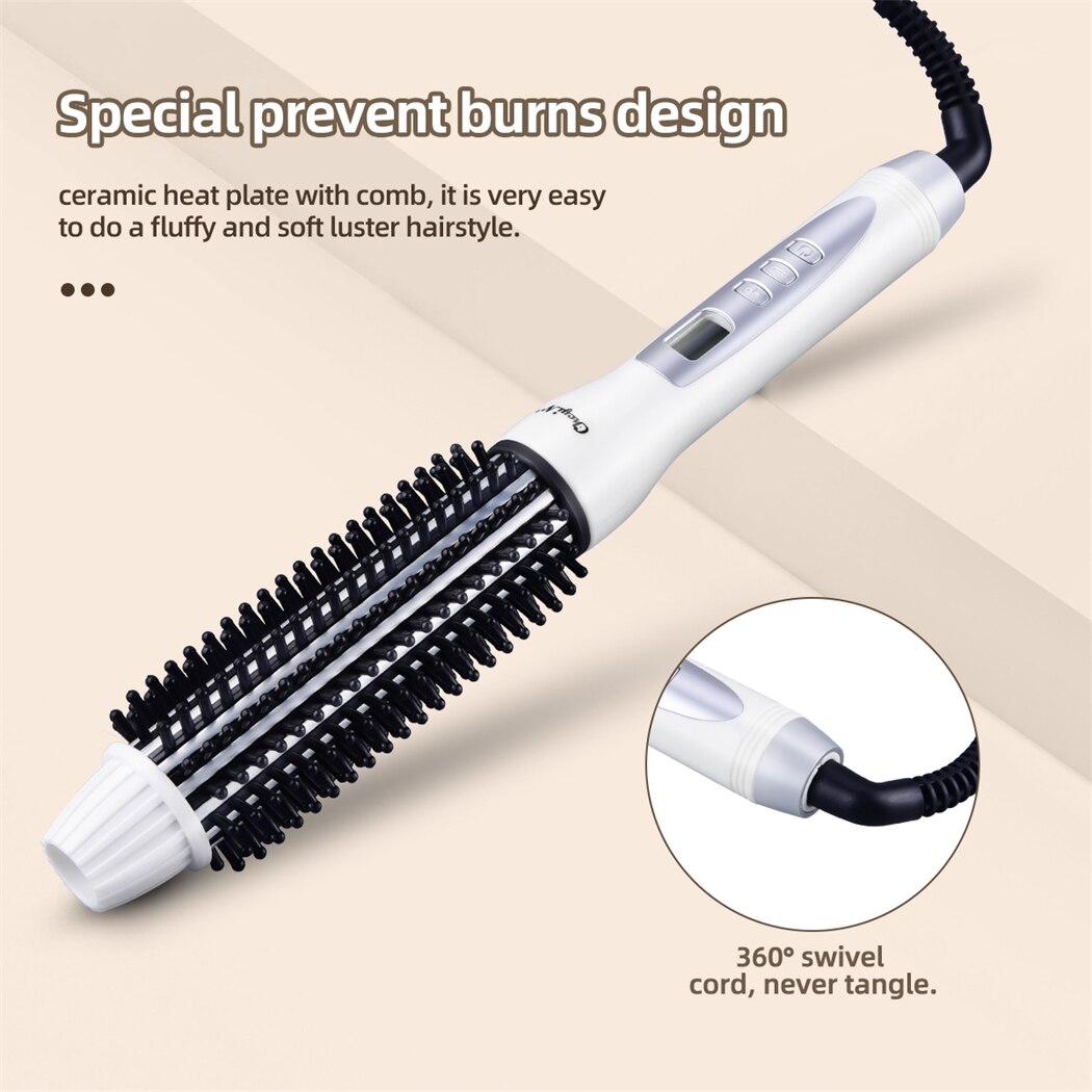 Ckeyin Ceramic Anion Hair Curler Straightener Heat Comb LCD Hair Brush Curling Comb Round Large Roller Waver 40