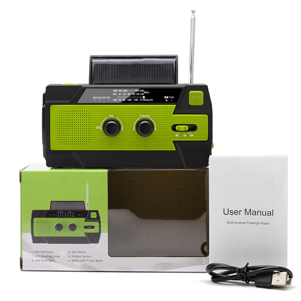 4000Mah Solar Radio Multifunctionele Emergency Radio Mobiele Powerbank Am/Fm Weersverwachting Radio Led Zaklamp Dropshiping
