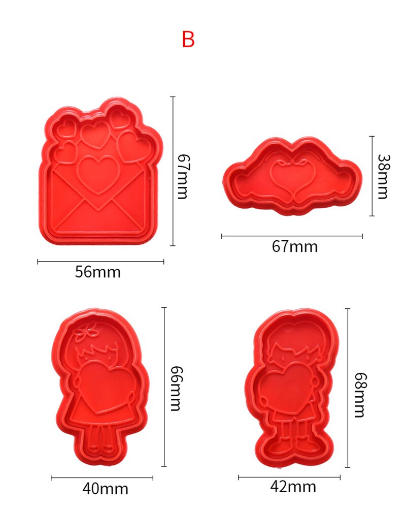 4 Stuks Liefde Rose Cookie Stempel Biscuit Mold Plunger Mold Cookie Cutter Fondant Decoratie Gereedschap Sugarcraft Mold Voor Valentijnsdag dag: Style B