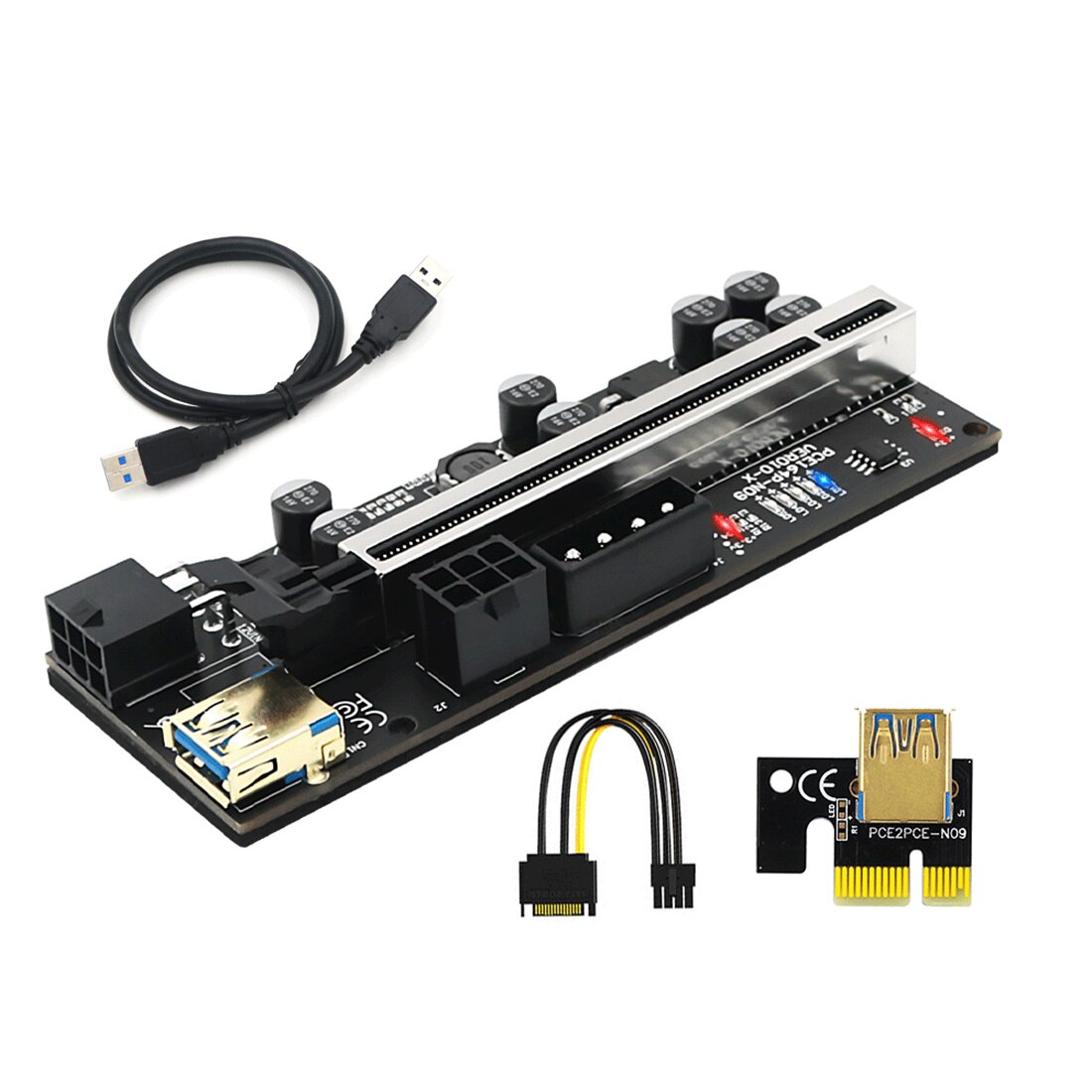 Versie 010-X Pcie 1x Tot 16x Usb 3.0 Extension Card Met 6P Naar Sata Kabel Voor Gpu Grafische card Powered Riser Card Adapter