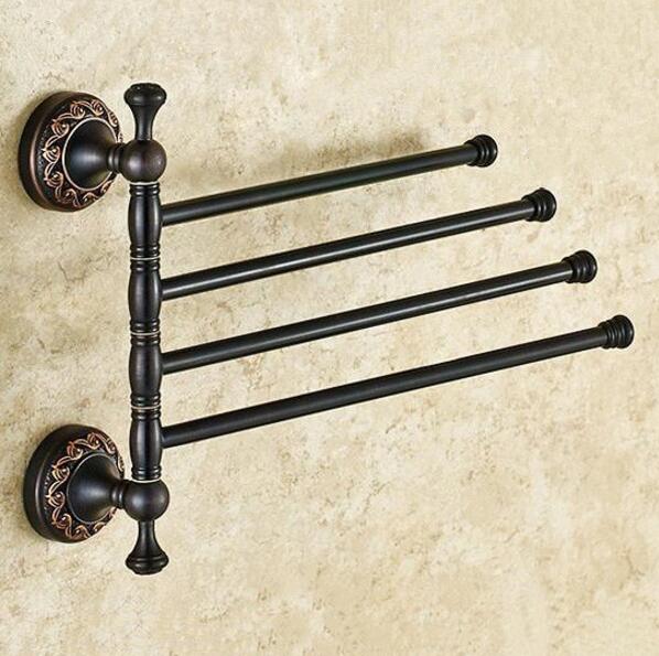 Massiv messing vintage stil bad revolver håndklestang bar antikk messing fire nivåer badehåndkleholder stativ veggmontert 91373: Svart 4 lag