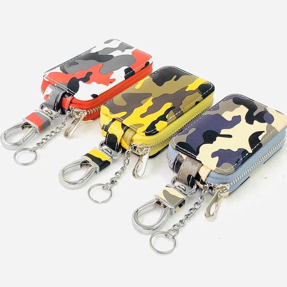 Mode Camouflage Patroon Sleutel Tas Voor Mannen Taille-Opgehangen Autosleutel Case Key Ringen Kettingen Vrouwen Kleine Portemonnee pu Lederen Sleutelhouder