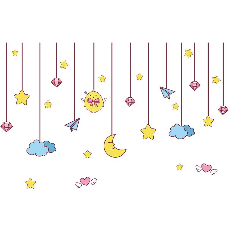 [Shijuekongjian] Stars Wolken Hangings Muurstickers Diy Dieren Muurstickers Voor Kinderen Slaapkamer Babykamer Nursery Huis Decoratie: hangings sticker