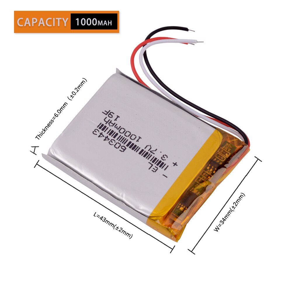 3 linjers liter energibatteri 3.7v e vei rute  lh950 lh980n 603443 063443 1000 mah 5 tommers navigator universalt oppladbart batteri