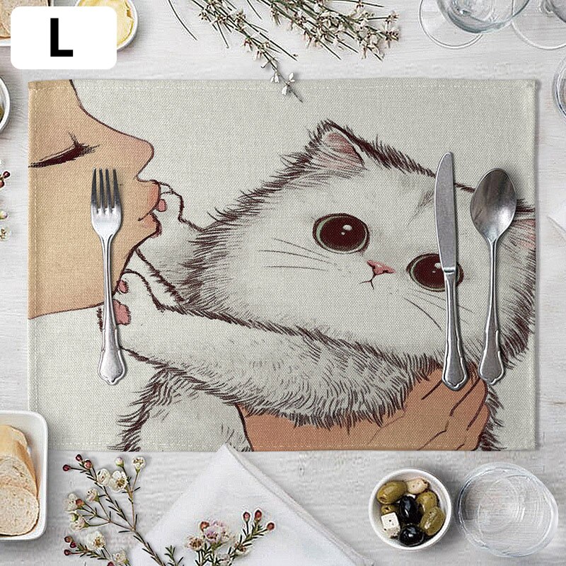 European style cute cat table mat cat style heat-proof mat placemat plate and bowl mat pot mat heat-proof mat: L