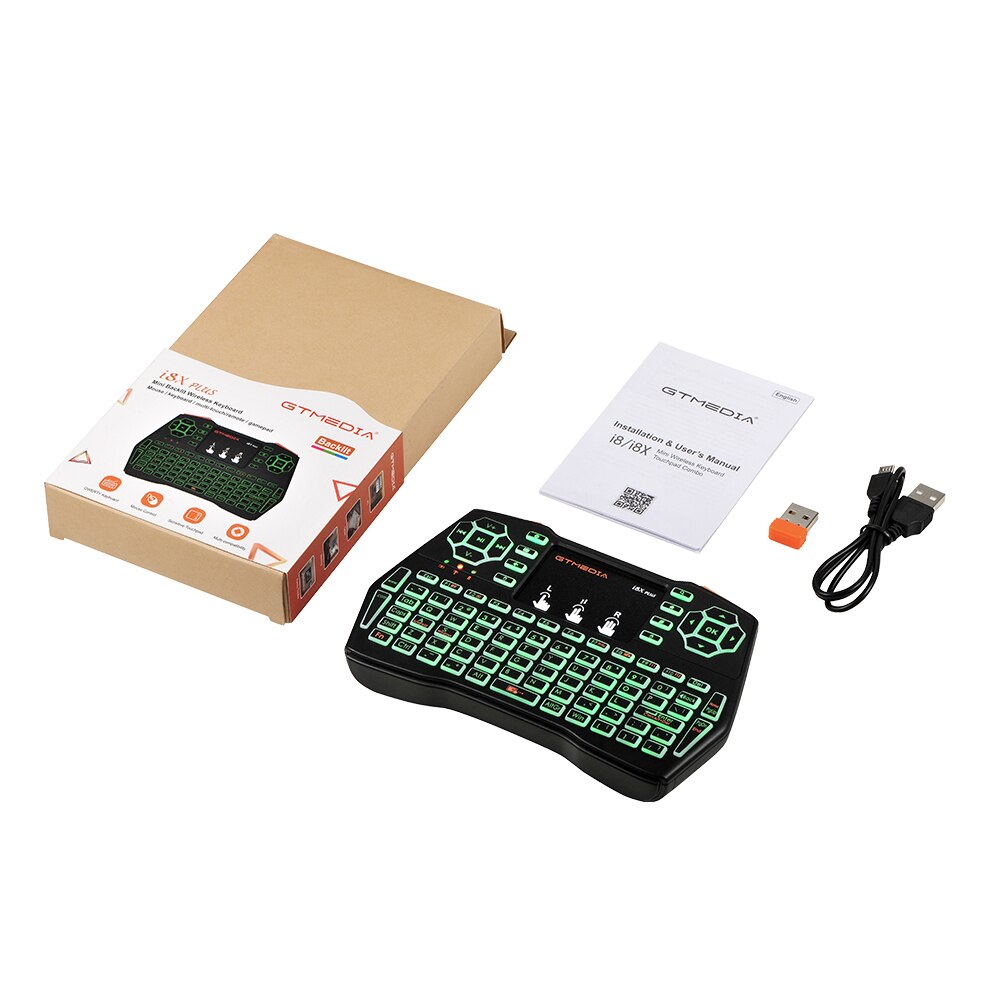 Miniteclado inalámbrico i8X PLUS, retroiluminado, inglés, ruso, portugués, español, 2,4 GHz, ratón remoto, Touchpad para Android TV Box PC