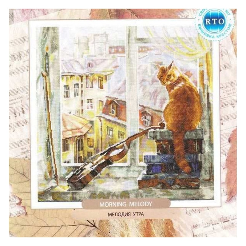 Gold Sammlung Schöne Kreuzstich Kit Morgen Melody Katze Gitarre und Buch zu Fensterbank City View Kitty Kätzchen rto