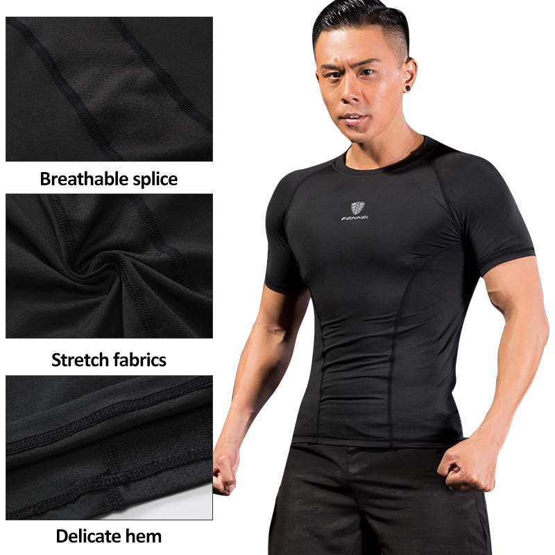 FANNAI Compression T-shirt Men Sports Running Training CrossFit Quick Drying Elastic Gym Clothing Exercise Sportswear Rashguard