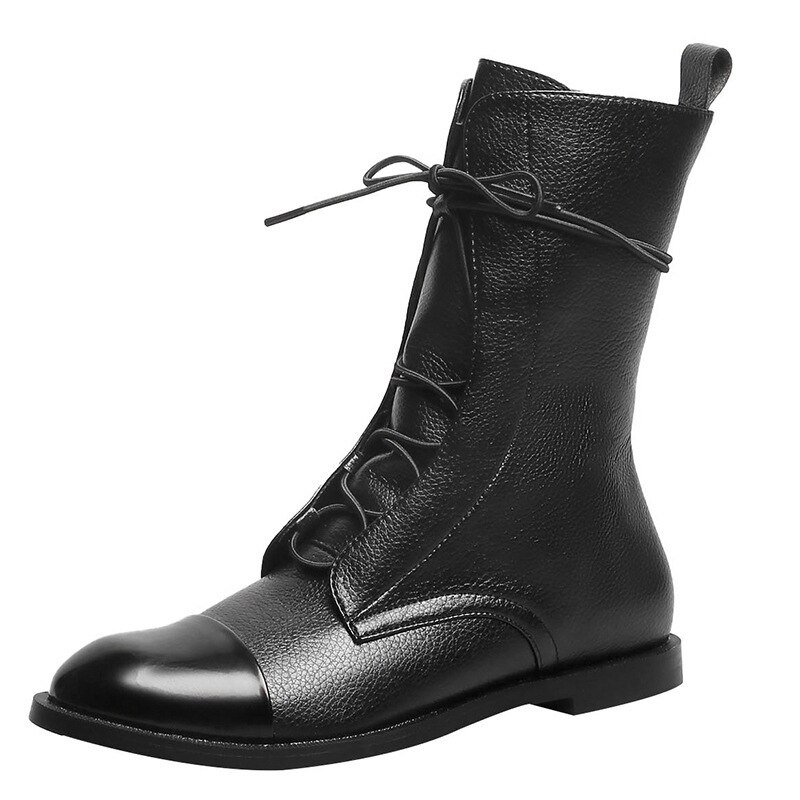 Femmes Vintage mi-mollet bottes femmes à lacets dames confort femme PU cuir bottes plate-forme décontracté femme chaussures automne