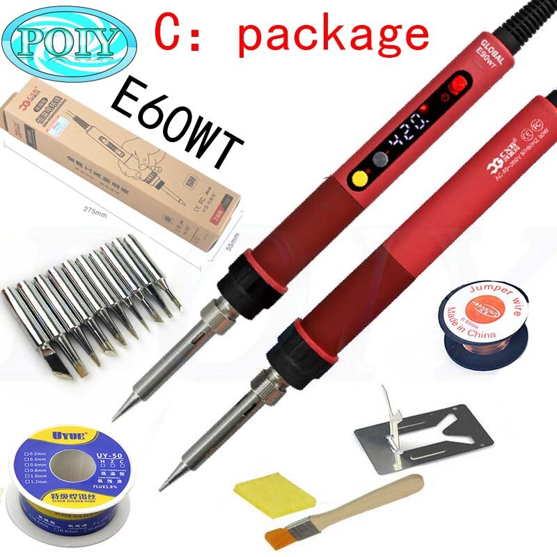 110V/220V CXG E60WT LED Digital Adjustable Electric Soldering Iron 60W Constant temperature Soldering Station E60W: CXG E60WT C / EU