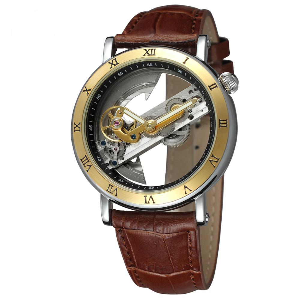 Speciale Transparante Case Skeleton Sport Mannelijke Waterdichte Mechanische Horloges Heren Lederen Automatische Tourbillon Horloges