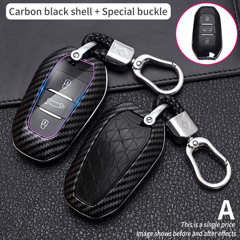 En Fiber De carbone de voiture à distance boîtier porte-clé pour Peugeot 508 308208 3008 5008 Citroen C4 C4L DS3 DS4 DS5: Carbon Fiber
