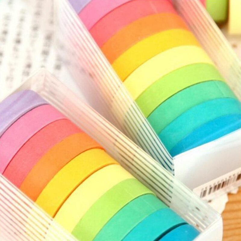10Pcs/Set Solid Color Tape Rainbow Masking Tape Decorative Adhesive Tape